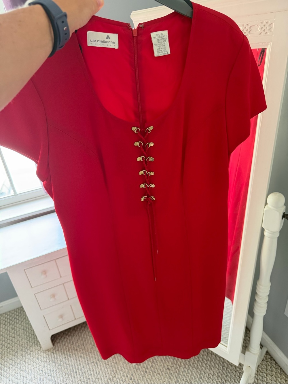 Liz Claiborne Red Lace-Up Short Sleeve Sheath Dress